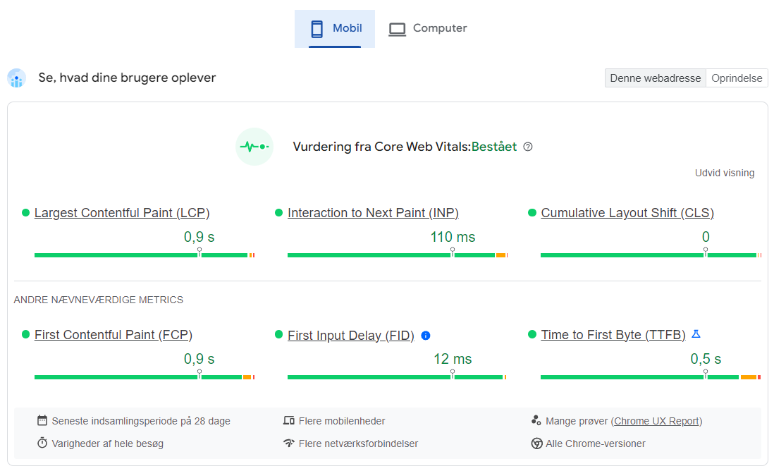 Migrering pagespeed bestået