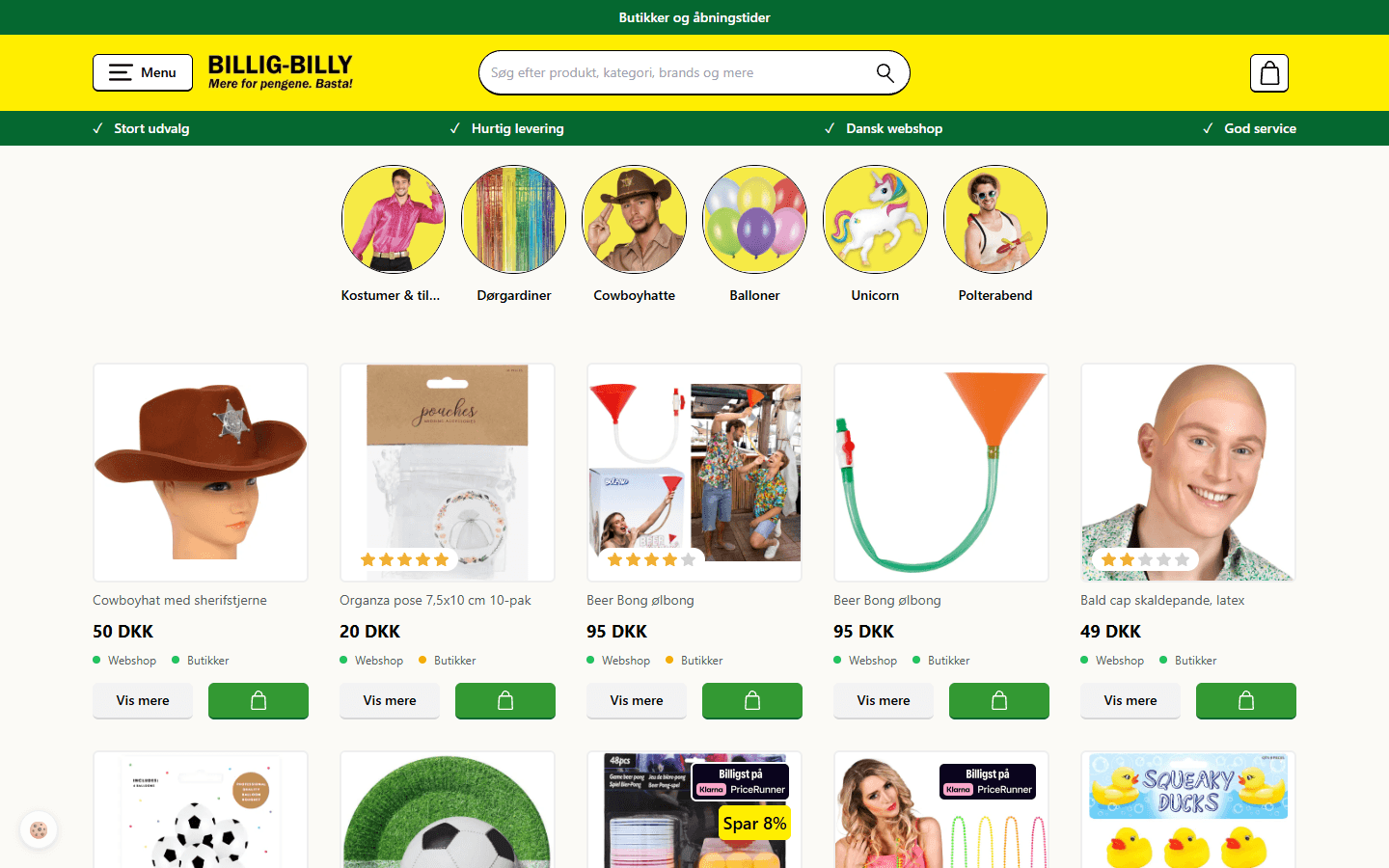 Billig Billy forside på desktop