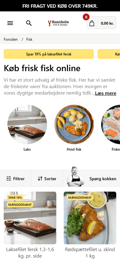 Hanstholm Fisk & Skaldyr kategoriside på mobil