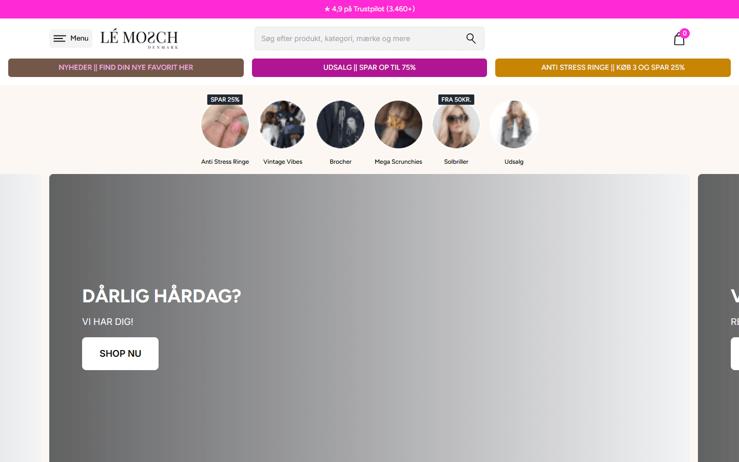 LÉ MOSCH forside på desktop