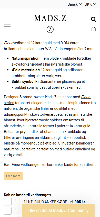 Mads Z produktside på mobil