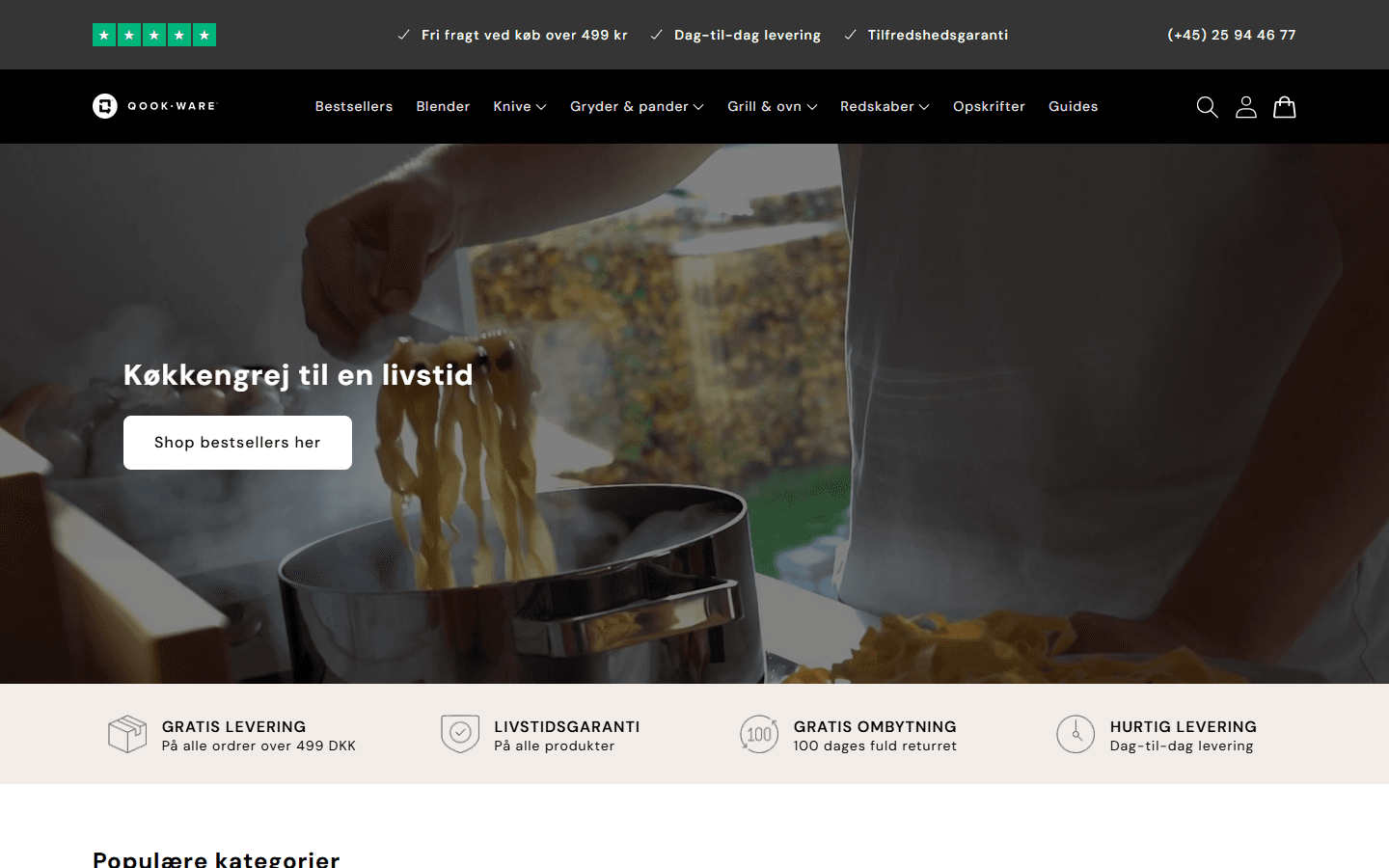 Qookware forside på desktop